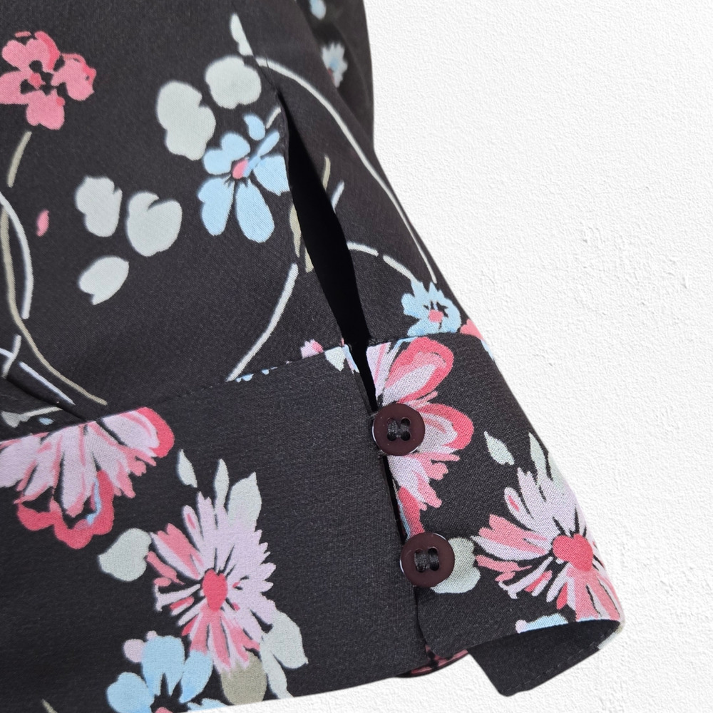 LOFT Brown Floral Cottage Bishop Sleeve V Neck Cropped Wrap Blouse Size 6 - Picture 8 of 10